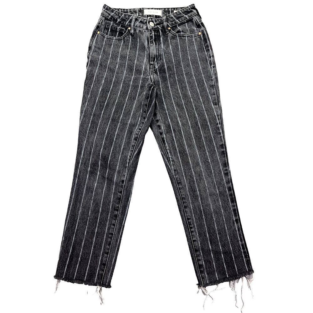 Pacsun Striped Mom Jeans Women's Sz 24 (Fits 24") Black Denim Raw Hem Grunge